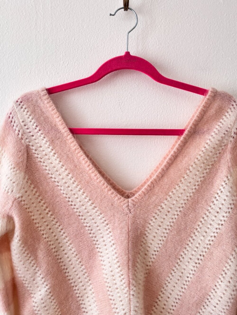 Sézane Ariel Kid Mohair Jumper in Pink Chevron - Picture 7 of 11